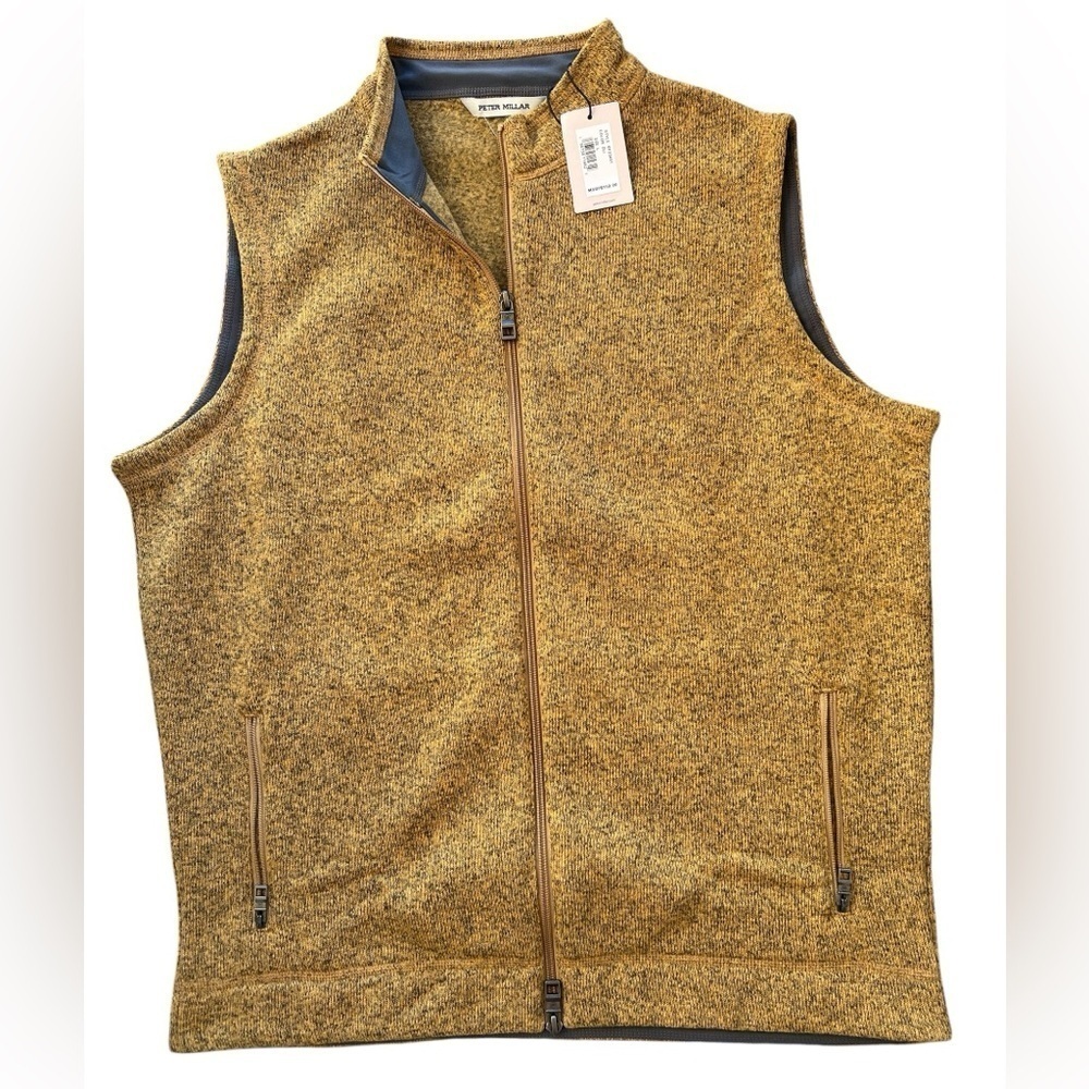 Peter Millar Crown Fleece Full Zip Golf Vest Yellow Men’s Size M